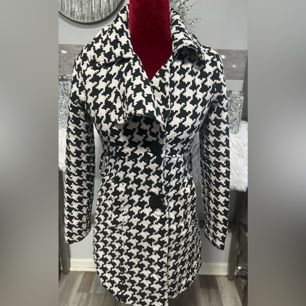 Stylish Houndstooth Women's Coat